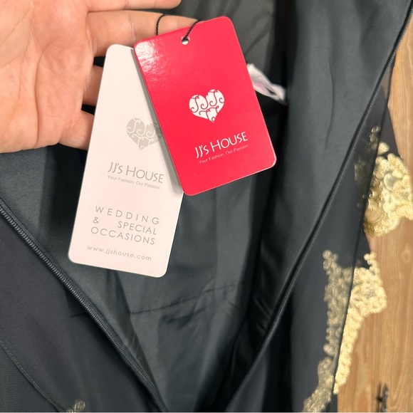 NWT JJ's House Women's Dress Sz 8 Gold and Black Bodycon Scoop Knee-Length Chiff - Picture 9 of 12